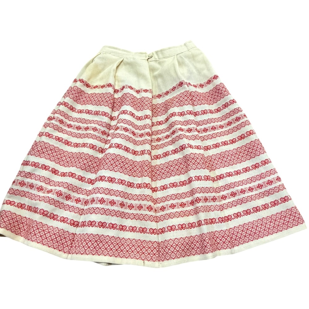 Vintage Austrian Dirndl‎ Skirt Red White Folk Floral Size 0 XS Cottagecore
